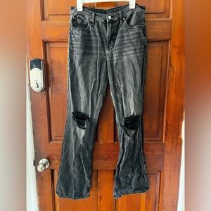 American Eagle ’90s Bootcut Jeans Black Distressed Knees Size 10 Long Real Good
